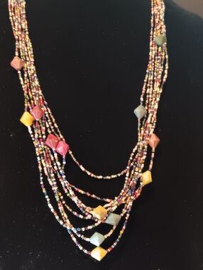 Multistrand Colorful Beaded Necklace with Mixed Gem Accents